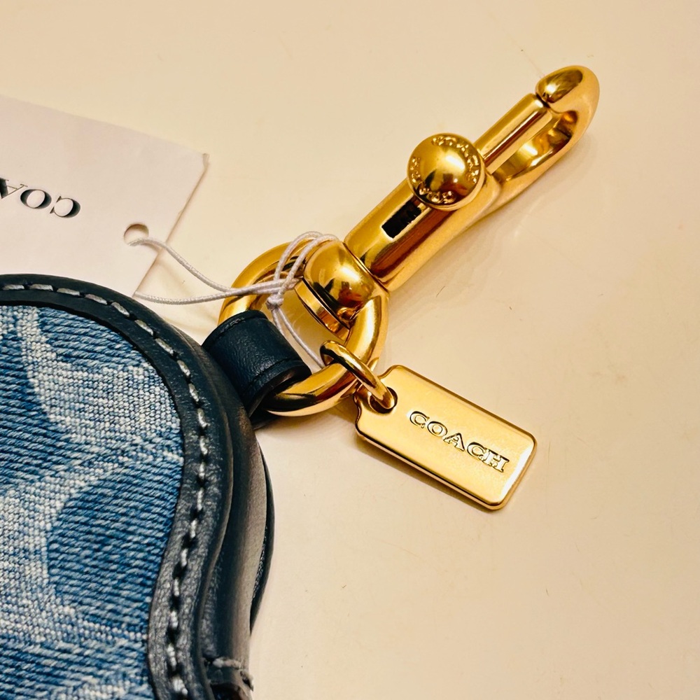 Coach Denim Blue Heart Keychain/ Bag Charm/ Wallet - Picture 9 of 15